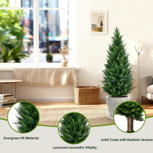 Artificial Cedar Topiary Trees - 3Ft Green Ground Spike Shrubs, 2-Pack, UV Resistant for Indoor & Outdoor Decor - Variation: Green Ground Spike Cedar-2pcs / 3FT