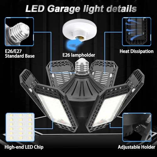 AUDLES 200W LED Garage Lights 4 Pack, Bright Ceiling Shop Lights, 6500K