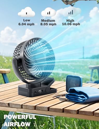 Magnetic Cruise Ship Clip Fan 12000mAh Battery Operated with LED Lantern & Timer - 1-Pack