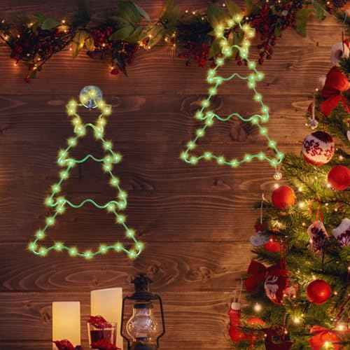 Christmas Window Silhouette Lights Decorations, Lighted Christmas Tree with Battery Operated LED Lights Hanging for Christmas Holiday Party Indoor Outdoor Wall Door Window Decorations