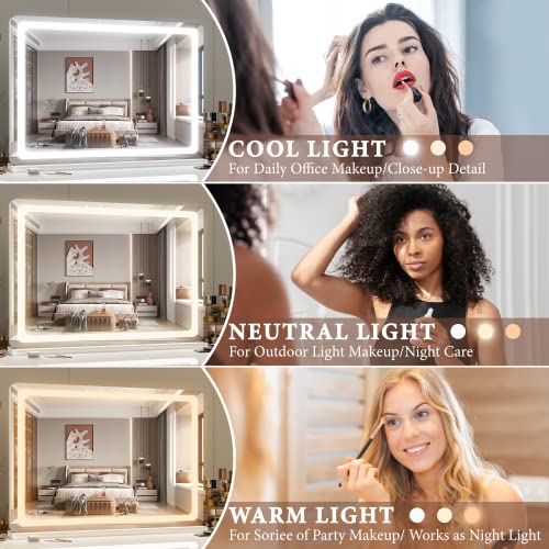 White 32x22 Inch Lighted Vanity Mirror with Touch Sensor & 3-Color Lighting