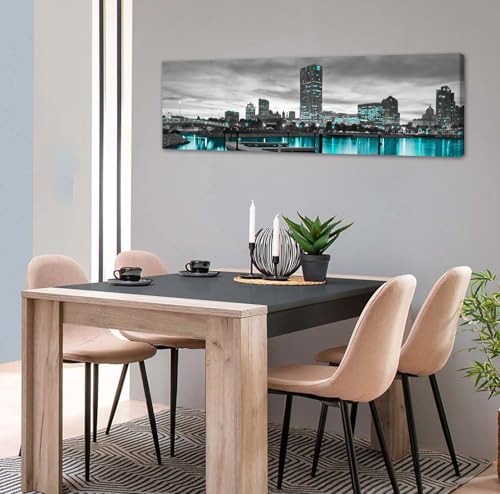 Milwaukee Skyline Canvas Wall Art Decor 14x48in Framed Panoramic City