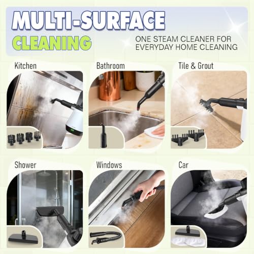 Handheld Steam Cleaner with 13 Accessories - White, Chemical-Free Multi-Surface Cleaner