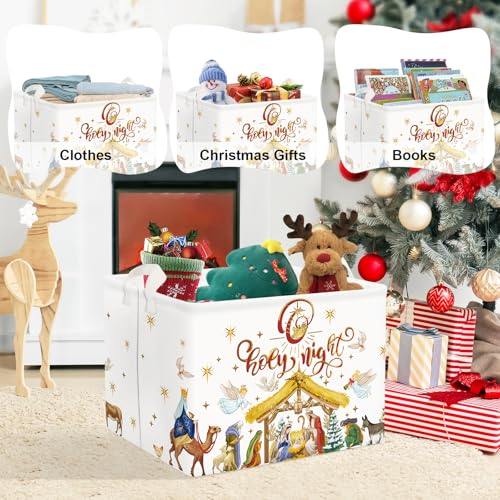 Clastyle Merry Christmas Baby Laundry Hamper Star Kid Storage Basket Boy Girl Gift Toy Box Collapsible Clothes Organizer Nursery Bin for Bedroom,Holy Night,40 * 30 * 30 cm