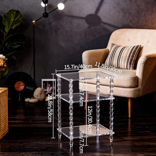 Acrylic Side Table with Beaded Legs - Clear Modern End Table 11.8'' Variation