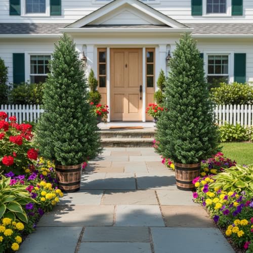 Set of 2 Artificial Cedar Topiary Trees 4FT for Indoor & Outdoor Decor