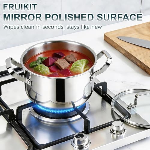 Fruikit 24-Piece Stainless Steel Cookware Set with Steamer & Heavy-Duty Pots & Pans