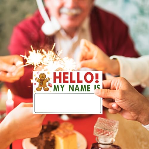 MJSXY Gingerbread Man - Christmas Family Party Game Sign + Name Tags (What’s Your Gingerbread Name) — 5x7 sign, 3.5x2.1 stickers, dual-sided
