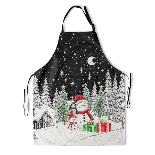 DZGlobal 33x28-Inch Funny Snowman Apron with Pockets for Cooking & Grilling
