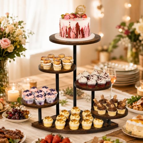 EVAWOO 6-Tier Corner Cake Stand for Cupcakes & Desserts, Rustic Wood & Iron Display