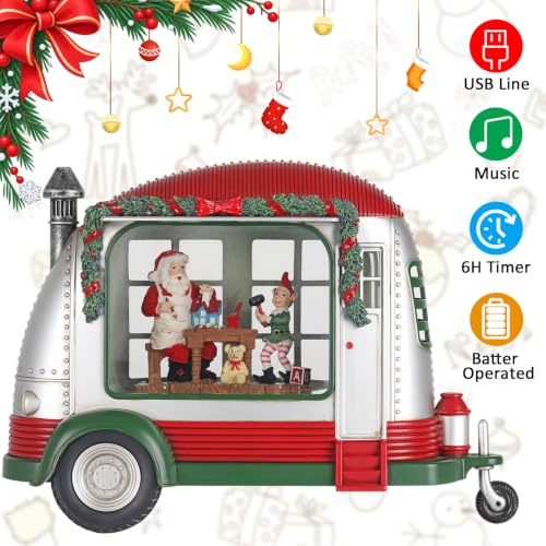 Greluna Santa Claus RV Snow Globe with Lights & Music - Christmas Gift Room Scene