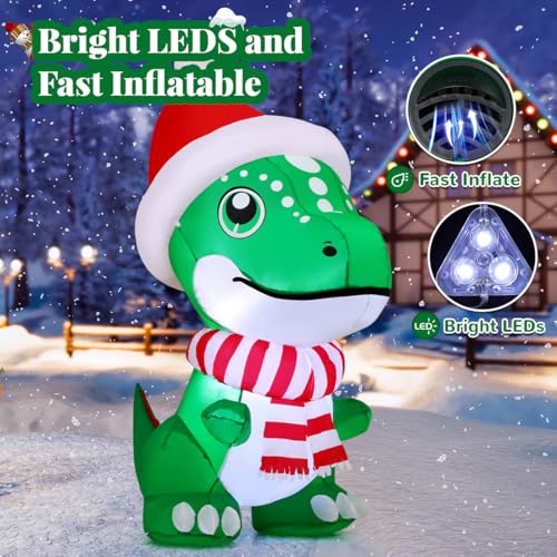 GOOSH 5 ft Christmas Dinosaur Inflatable with LED Lights, T Rex Yard Decor