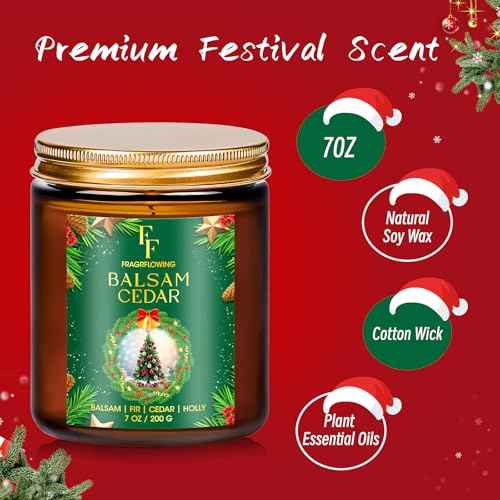 Christmas Candle, Balsam Cedar Scented Candles for Home, Holiday Candles Natural Soy Candle, Aromatherapy Candle 7 oz Jar Candles Christmas Gifts for Women Men