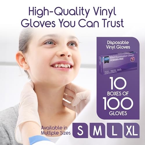 Inspire Large Vinyl Exam Gloves Pack of 1000 - Latex-Free Medical Disposable Gloves for Healthcare & Food Service