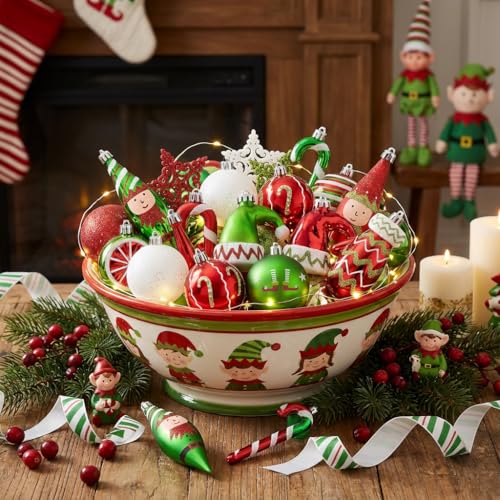 Valery Madelyn Elf Red Green Christmas Ball Ornaments Set - 40pcs Holiday Tree Decorations