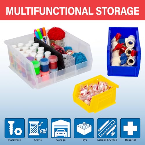 Blue Plastic Storage Bins - Stackable 18x16x11 Inch Heavy Duty Organizer