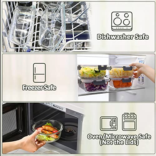 Glass Food Storage Containers Set - 30 Pieces with Lids, Gray
