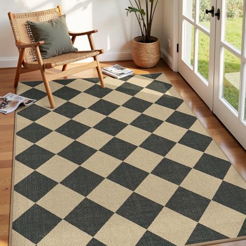 Black Checkered Outdoor Patio Rug 3x5 Washable Non-Slip Entryway Mat - Lessymo