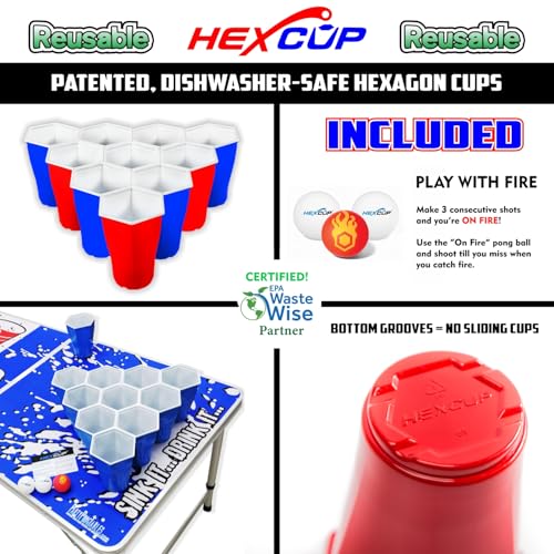 PARTYPONG 8-Foot Folding Table with Cup Holes & LED Lights - Black, Base Model