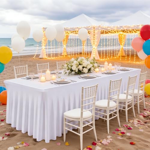 White Spandex Table Covers & Skirts for 6ft Rectangle Tables - 5 Pack (Variation of THIS listing)
