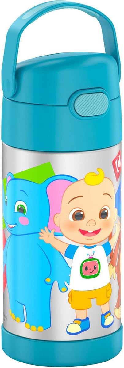 THERMOS FUNTAINER Water Bottle - 12 Ounce Kids Stainless Steel Vacuum Insulated with Straw | Cocomelon Design
