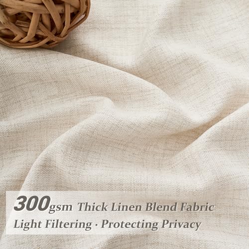 Birch Light Filtering Linen Curtains 60x84 Inches - Pack of 2, Rustic Ivory Semi Sheer Drapes with Pinch Pleats