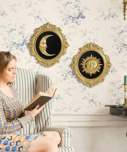 Putuo Decor Gold Sun and Moon Wall Art Set - 3D Celestial Wall Decor for Living Room & Bedroom