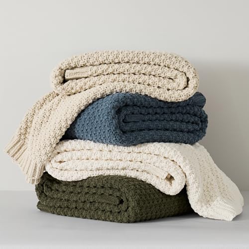 EverGrace Chunky Chenille Knit Throw Blanket 50x60 Olive Green