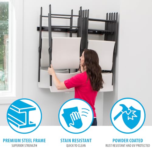Wall Mounted Chair Rack for Folding Chairs - Black Steel, Holds 10