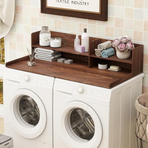 Desility Walnut 2-Tier Wooden Washer Dryer Topper - Large Laundry Surface