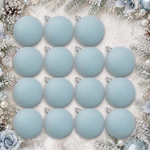Senjie Dust Blue Velvet Christmas Ornaments Set 3.15 Inch - 18 pcs Holiday Decor
