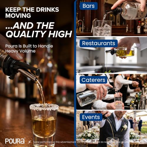 3-in-1 Liquor Pour Spouts with Built-In Fruit Fly Protection Black 6 Pack & Adapters