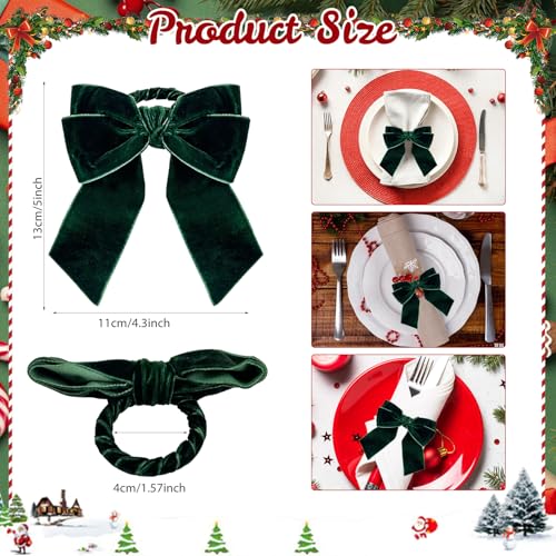Christmas Napkin Rings Bow Chic Velvet Xmas Buckle Holder Cloth Set