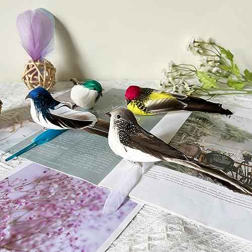 LWINGFLYER 2pcs Gray Artificial Feathered Birds 6inch Clip on Sparrow Bird Ornaments for Christmas Tree Decoration Wreath Craft Garden Home Decor Party Accessories