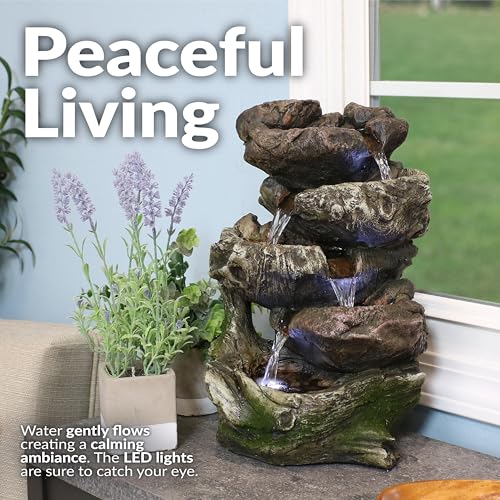 14-Inch Tabletop Water Fountain with LED Lights and Stacked Rocks - Indoor Decor