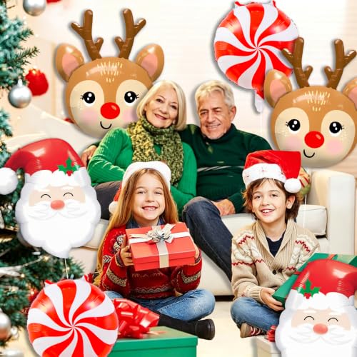 TOPDAOYUN 9pc Christmas Balloon Party Decor Set - Santa, Reindeer & Candy Balloons (Deer Variant)