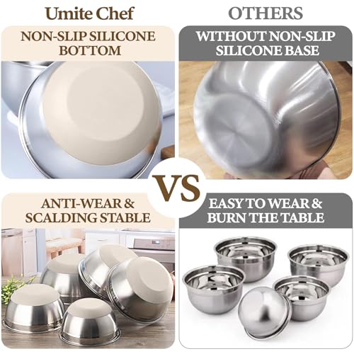 Umite Chef Mixing Bowls with Airtight Lids Set, 8PCS Stainless Steel