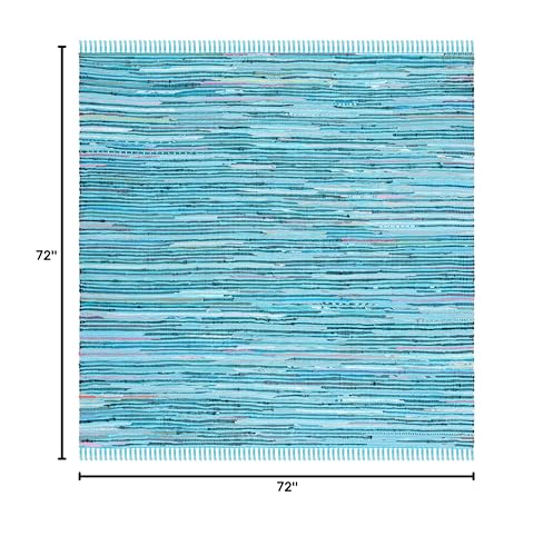SAFAVIEH Rag Rug Collection 6' Square Turquoise / Multi RAR125C Handmade Boho Stripe Cotton Area Rug