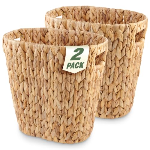 2-Pack 3 Gallon Wicker Trash Cans - Natural Water Hyacinth Waste Baskets for Bathroom, Bedroom, Office