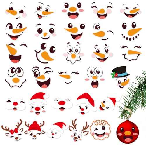 CCINEE 60pcs Christmas Stickers for Crafts, Santa Claus Snowman Reindeer Face Stickers Self Adhesive Glass Window Vinyl Decals for Holiday Wall Door Water Bottles Ornament