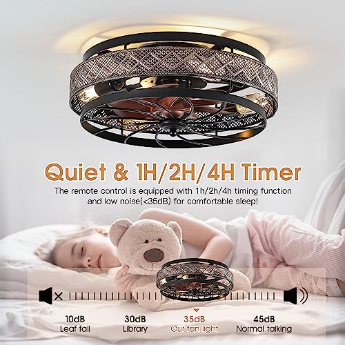 18-Inch Black Small Low Profile Ceiling Fan with Lights & Remote - Reversible & Quiet