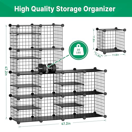 Black Wire Cube Storage Organizer 14-Cube DIY Shelving Unit for Bedroom & Office