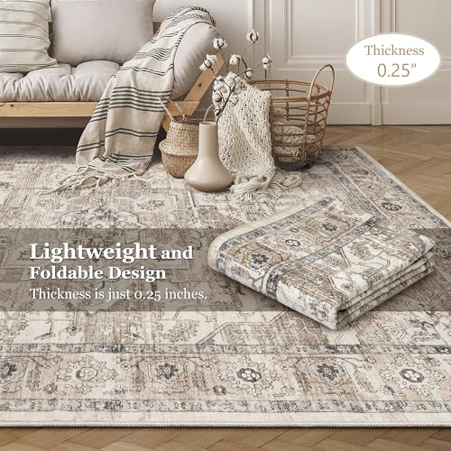 8x10 Washable Vintage Tea Brown Area Rug for Living Room - Non Slip, Easy Clean