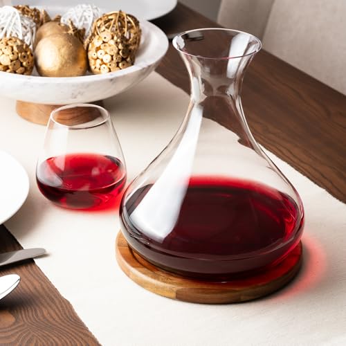 Cork & Mill Wine Decanter Set with Acacia Wood Stand & Stopper