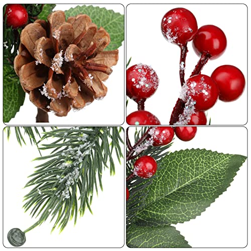 Boao 12 Pcs 11'' Large Christmas Pine Picks - Snowy Leaves, Holly Berries & Pine Cones