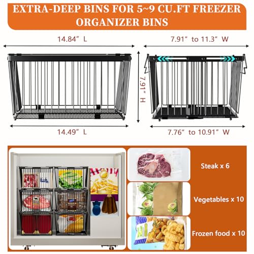Large Freezer Organizer Bins for 5 to 9 Cu.Ft,Leak-Proof Bottom，6Pack