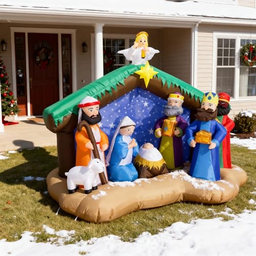 ZPISF 8 FT Christmas Inflatable Nativity Scene Outdoor Decor - Garden Yard Xmas
