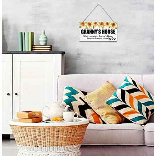 Vintage Granny's House Sign, 'What Happens...', Hanging Wood Wall Art, Gift for Grandma, 12x6 in