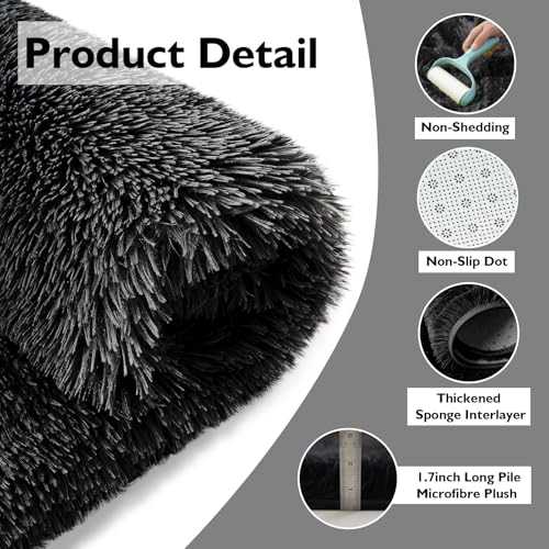 Black 6x9 ft Shag Area Rug for Living Room & Bedroom - Modern Soft Fluffy Carpet