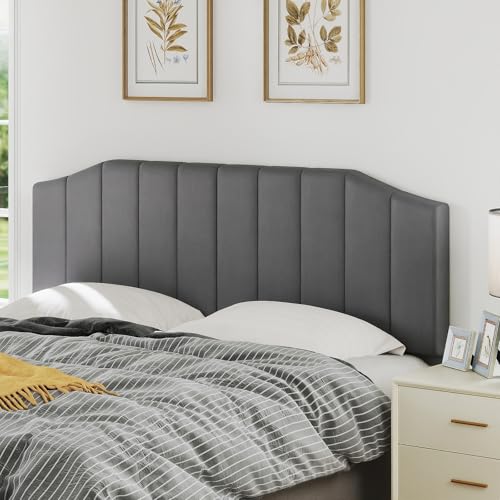 Velvet King Headboard Wall Mount - Dark Gray, Modern Design, Bed Frame Compatible